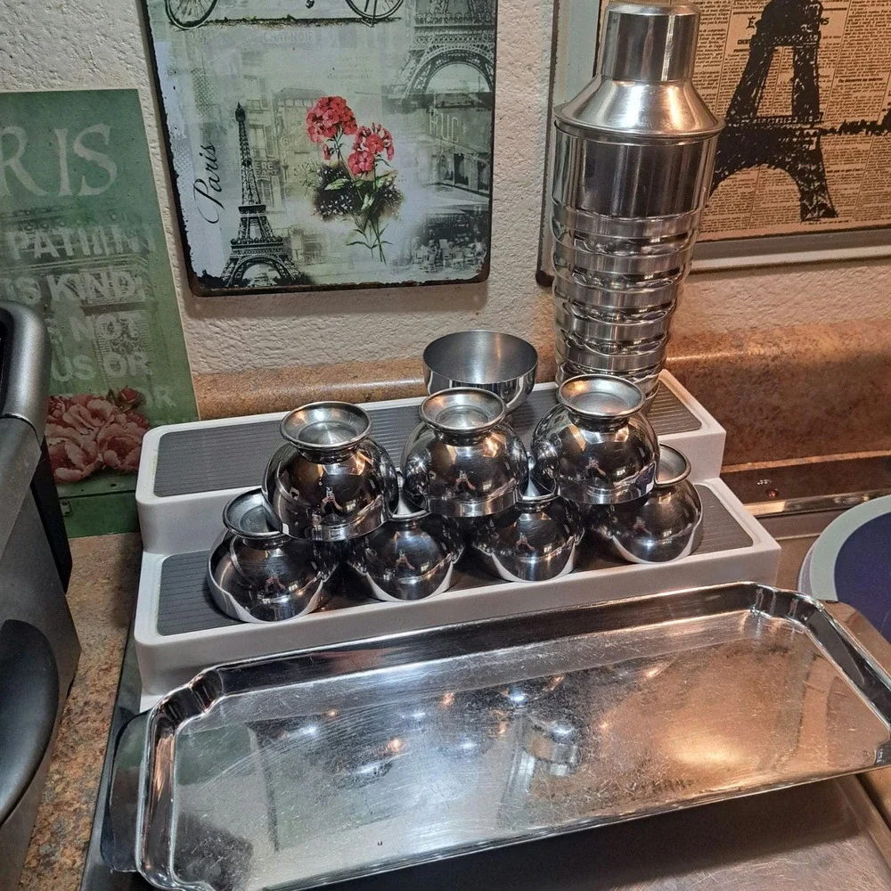 VINTAGE Rare! CHASE Art Deco Tray & 8 CHASE Cocktail Cups USA Walter von Nessen